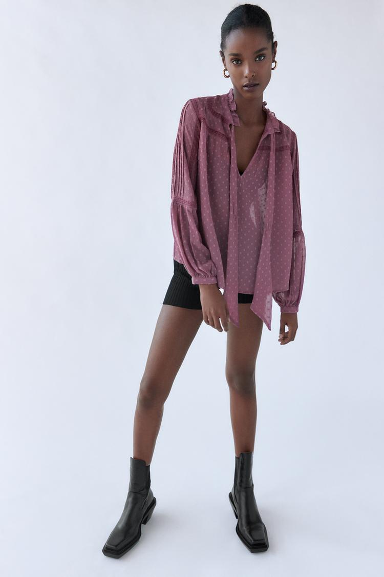 Plumetis Bluse Mit Schleife Zara Deutschland Germany