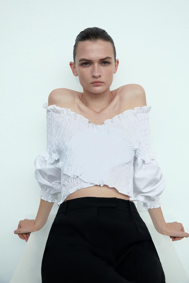 Crop Top With Smocked Detail Zara United Kingdom