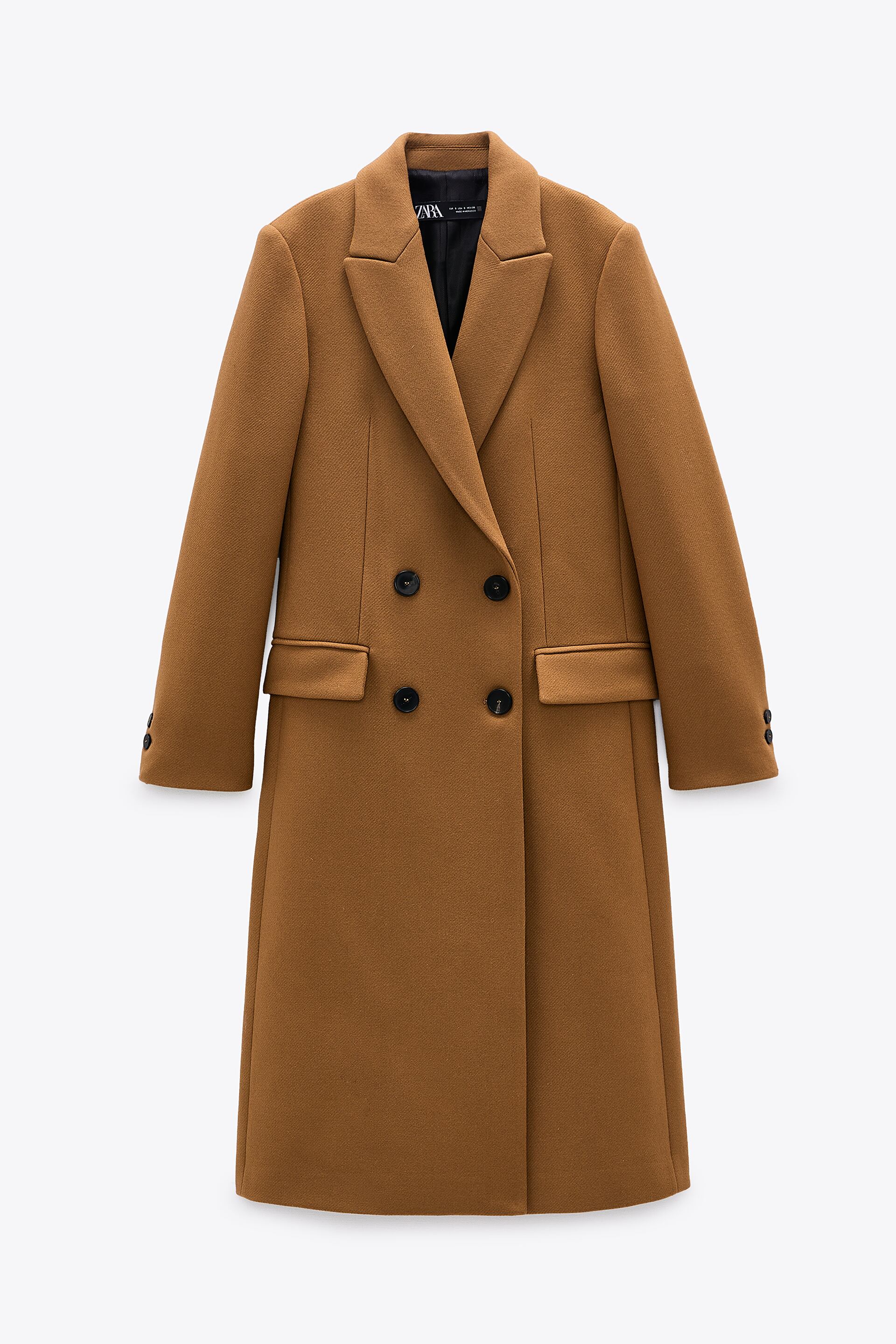 ZARA CAMEL /TOFFEE BROWN DOUBLE BREASTED LONG WOOL BLEND COAT 8341/694 8341/116