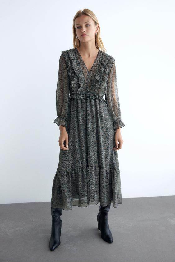 プリント柄メタリックスレッドワンピース Zara Japan 日本 プリント柄メタリックスレッドワンピース Zara Japan 日本