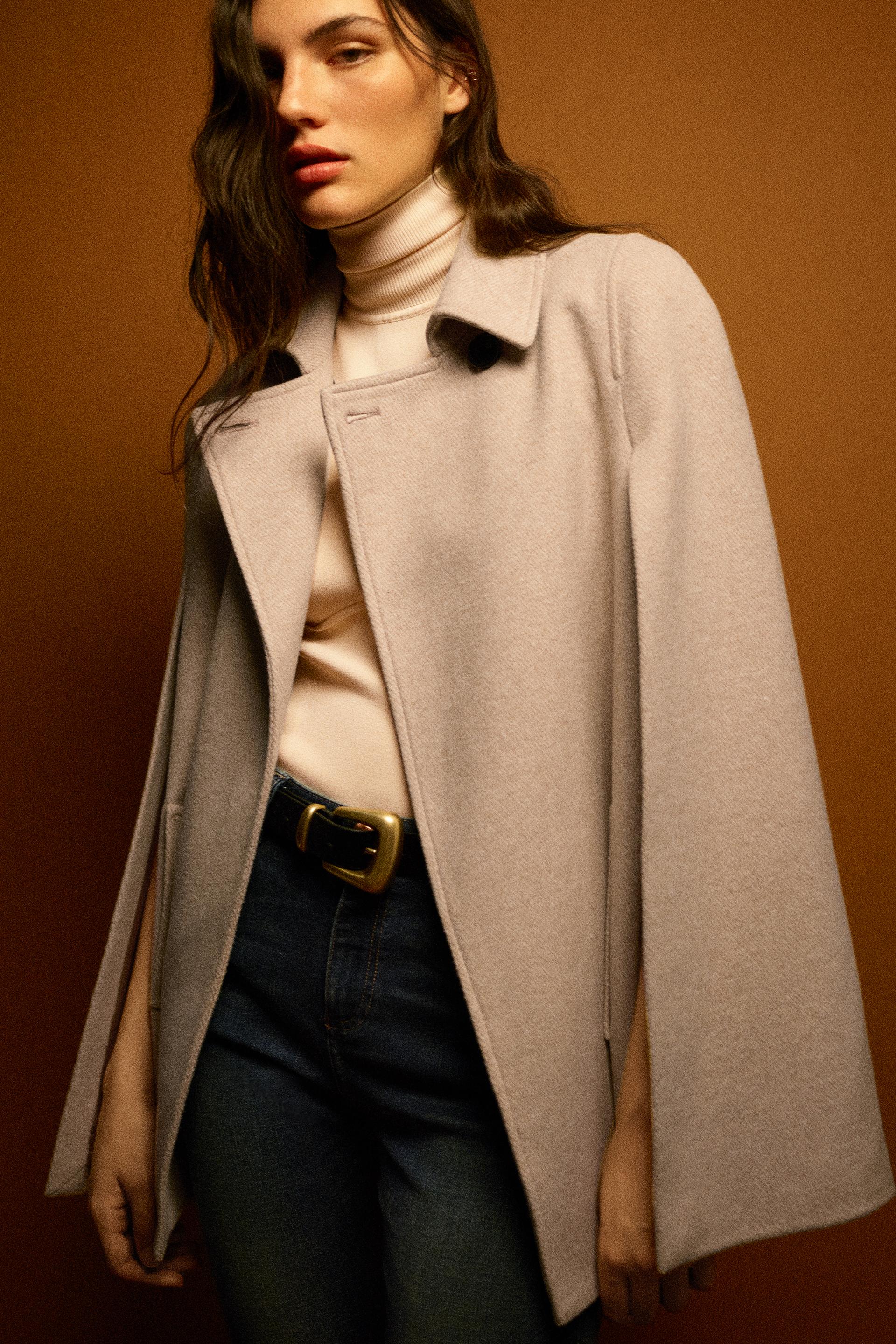 Cotton blend cape coat zara Clearance