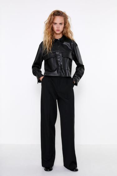 FAUX LEATHER SHIRT WITH POCKETS - Black 