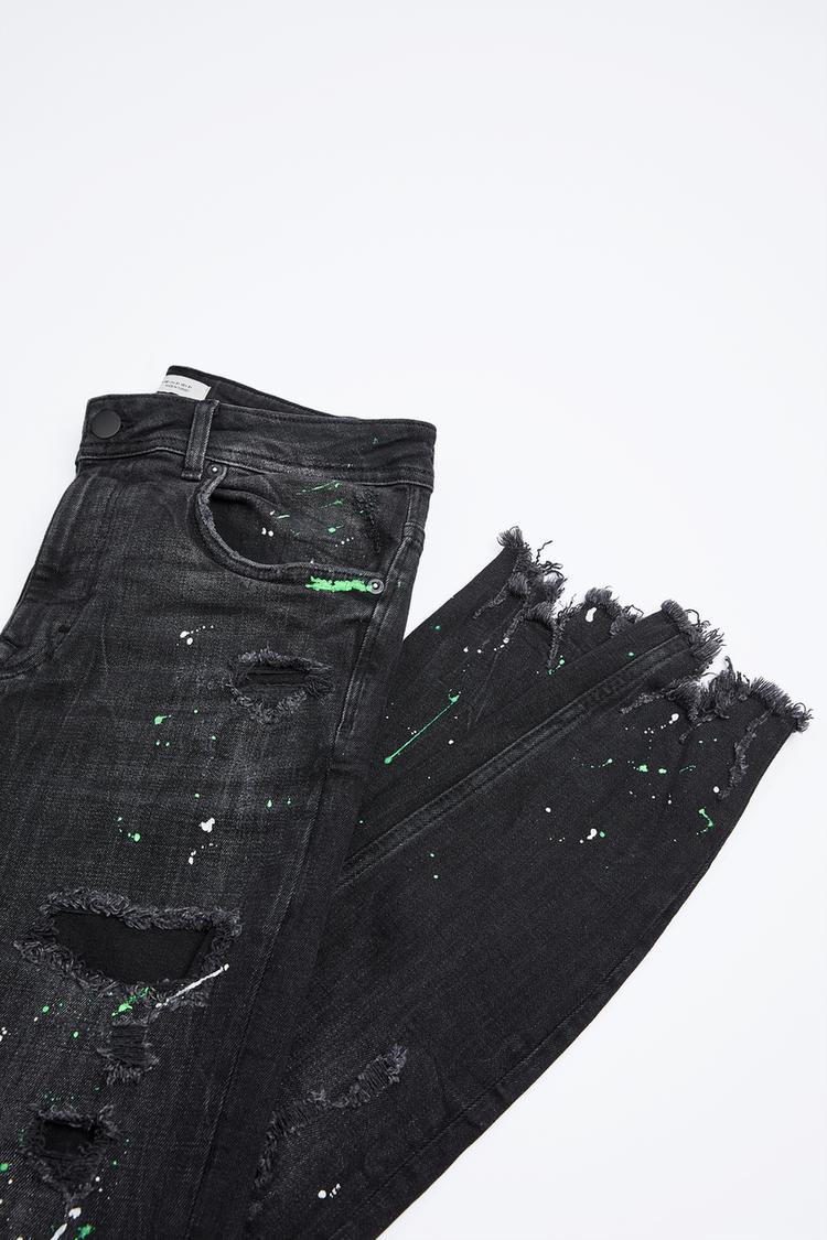 Ripped Skinny Jeans With Paint Splatter Zara United Kingdom