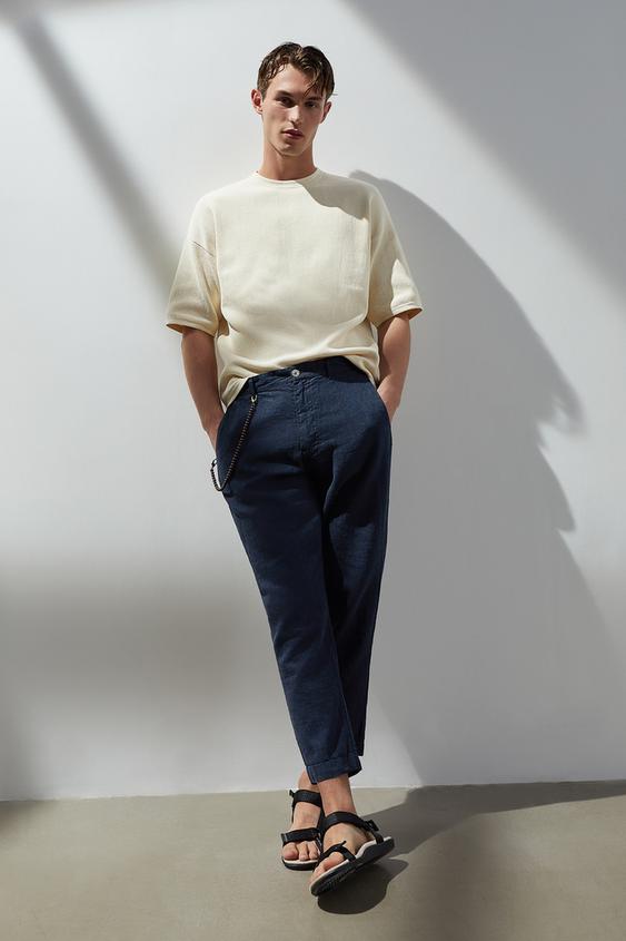 LINEN/COTTON TEXTURED TROUSERS