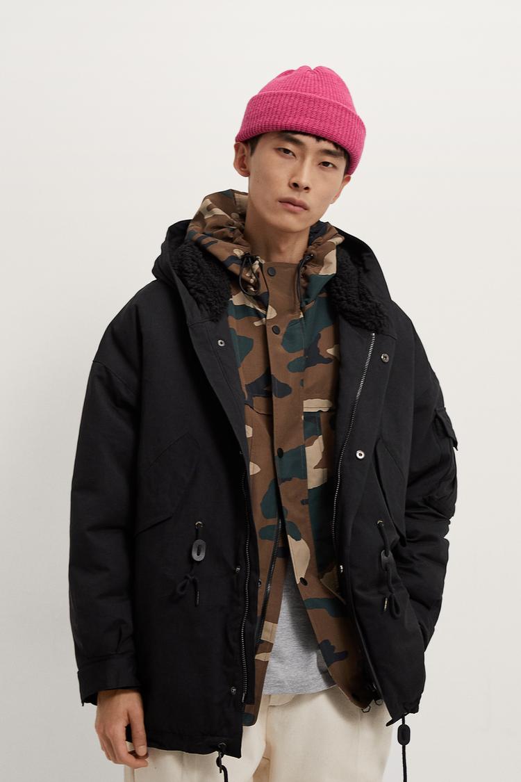 Parka With Contrast Faux Shearling Zara Lebanon