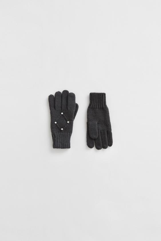 KNIT GLOVES WITH FAUX PEARLS