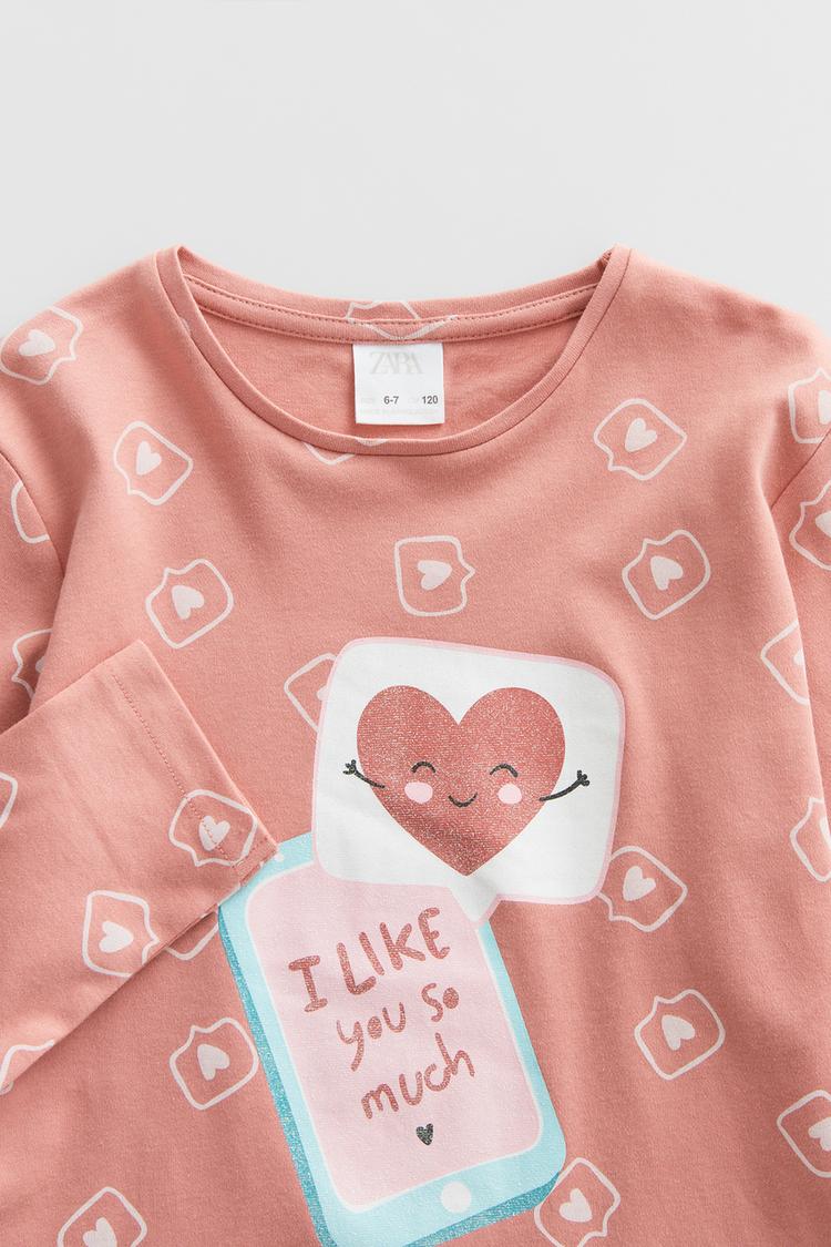 Kalp Ve Telefon Desenli Pijama Takimi Zara Turkiye Turkey