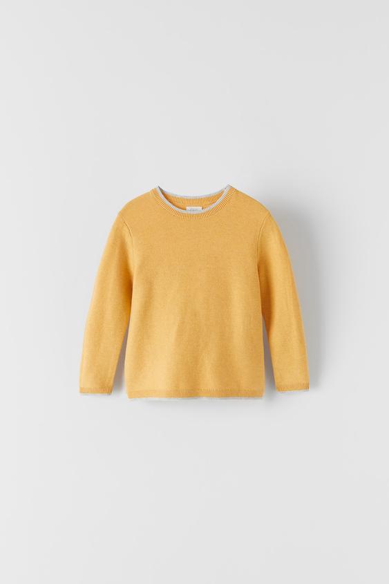 CONTRAST KNIT COTTON SWEATER