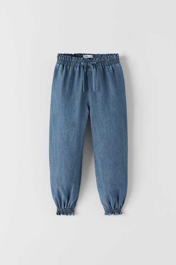CHAMBRAY TROUSERS WITH CUFFED HEMS