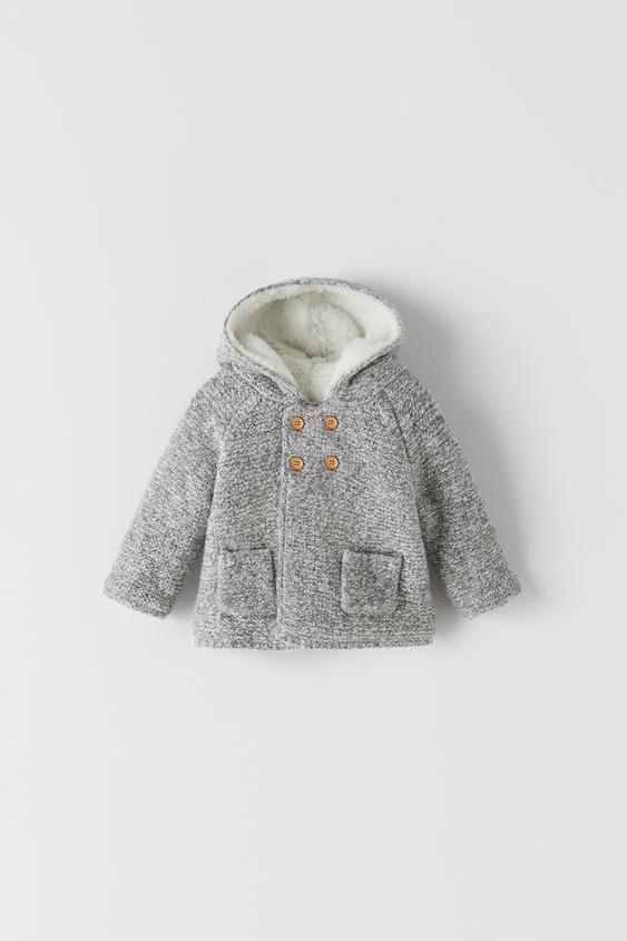 BLENDED KNIT COAT WITH FAUX SHEARLING