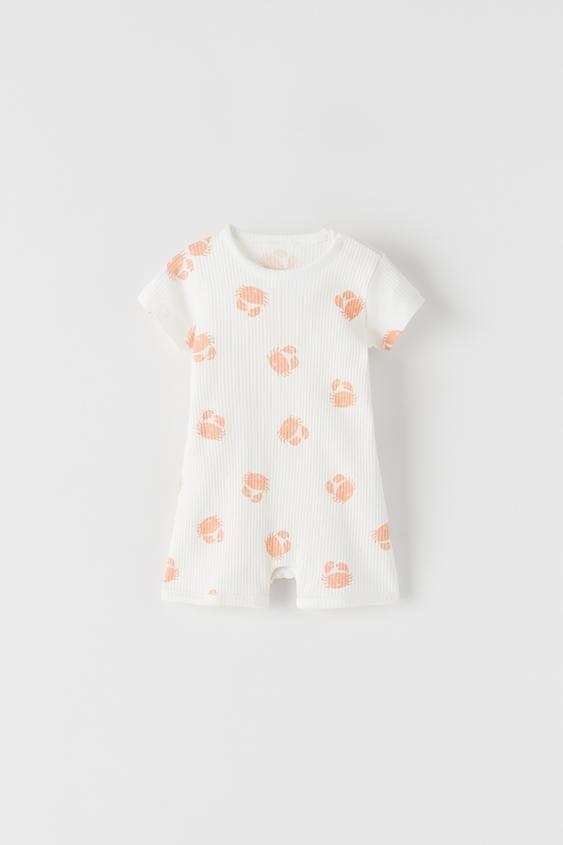 RIBBED COTTON SHORT SLEEPSUIT