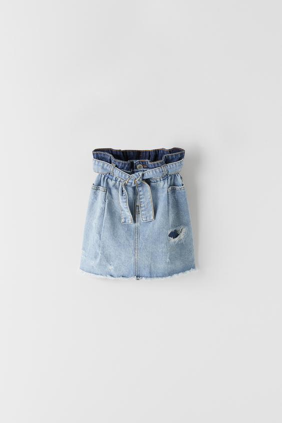 PATCHWORK PAPERBAG DENIM SKIRT