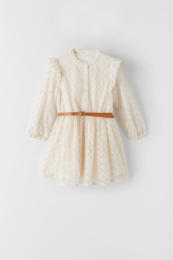 EMBROIDERED DRESS WITH STRING BELT