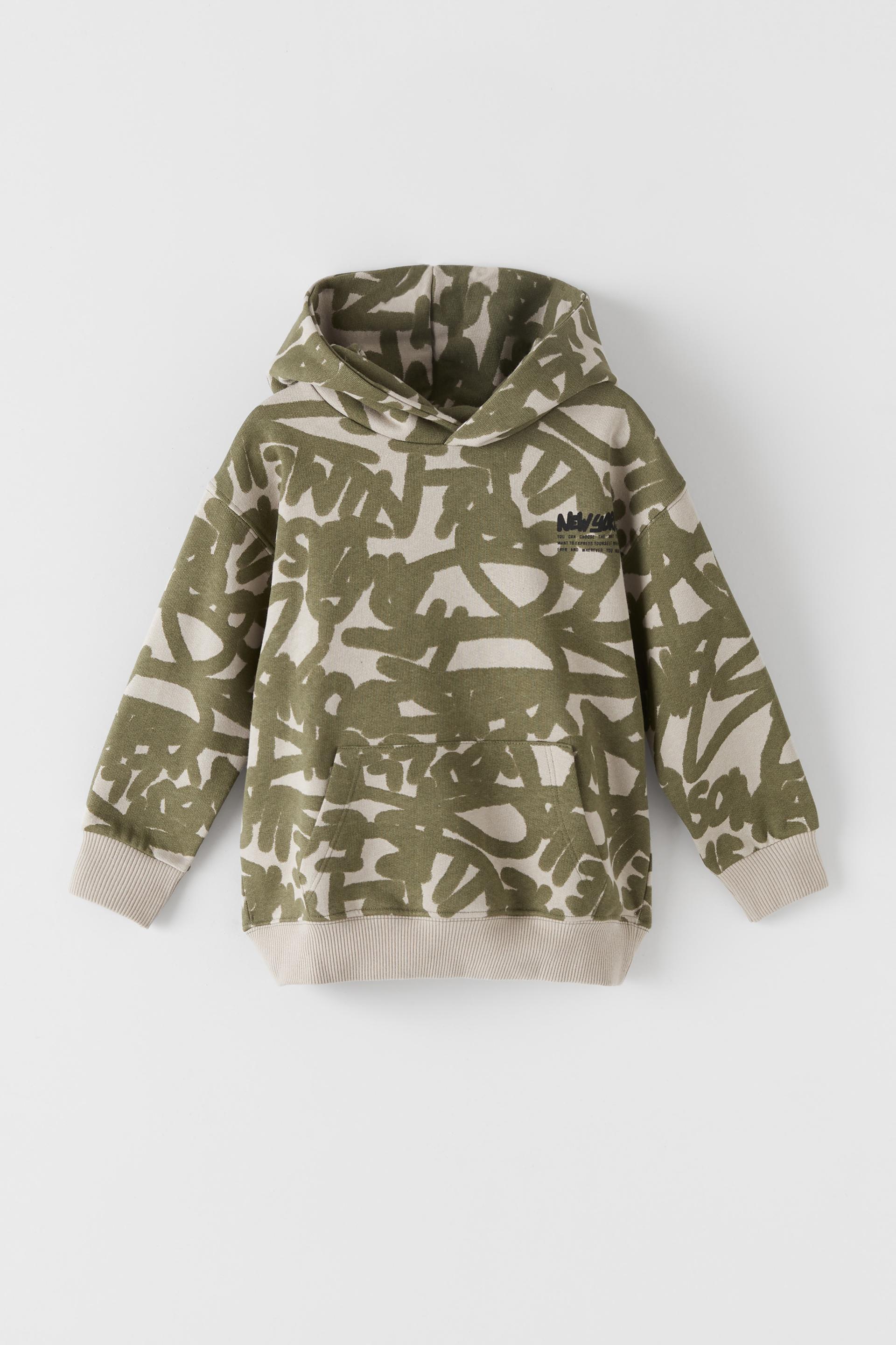 Yesil Desenli Kapusonlu Sweatshirt Zara Turkiye Turkey