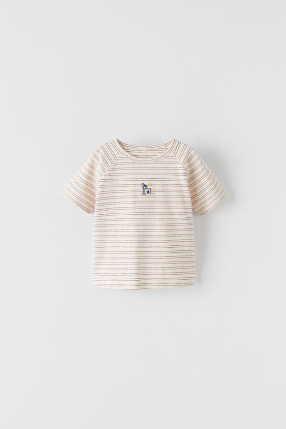 WOVEN STRIPE T-SHIRT WITH EMBROIDERY
