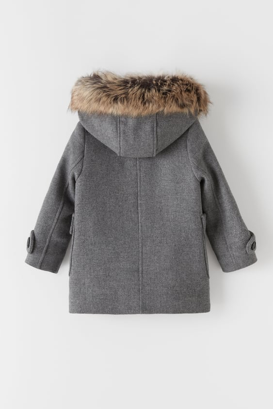 Duffle Coat Zara Finland, Zara Wool Duffle Coat With Faux Fur Hooded