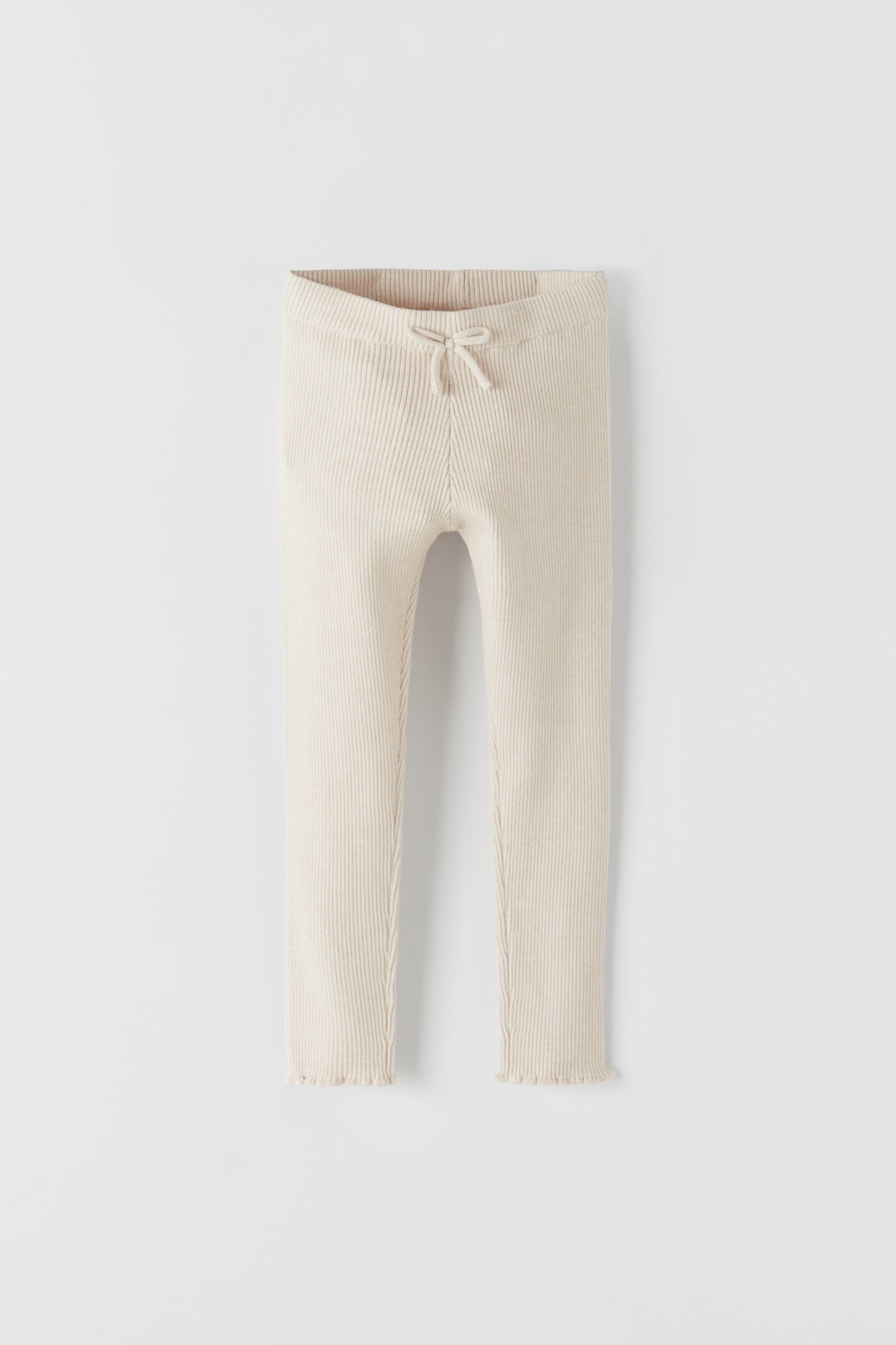 Image 1 of BOW TRIM RIBBED KNIT LEGGINGS from Zara
