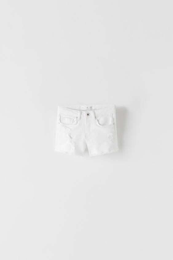 DENIM BERMUDA SHORTS WITH FRAYED HEMS