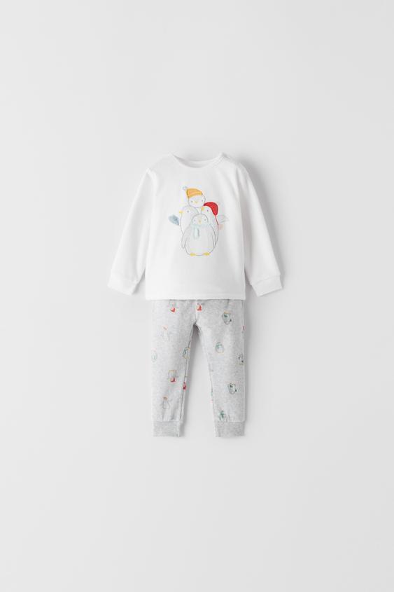 Iki Parcali Penguenli Kadife Pijama Takimi Zara Turkiye Turkey