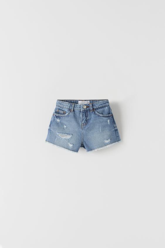 MOM FIT RIPPED DENIM BERMUDA SHORTS