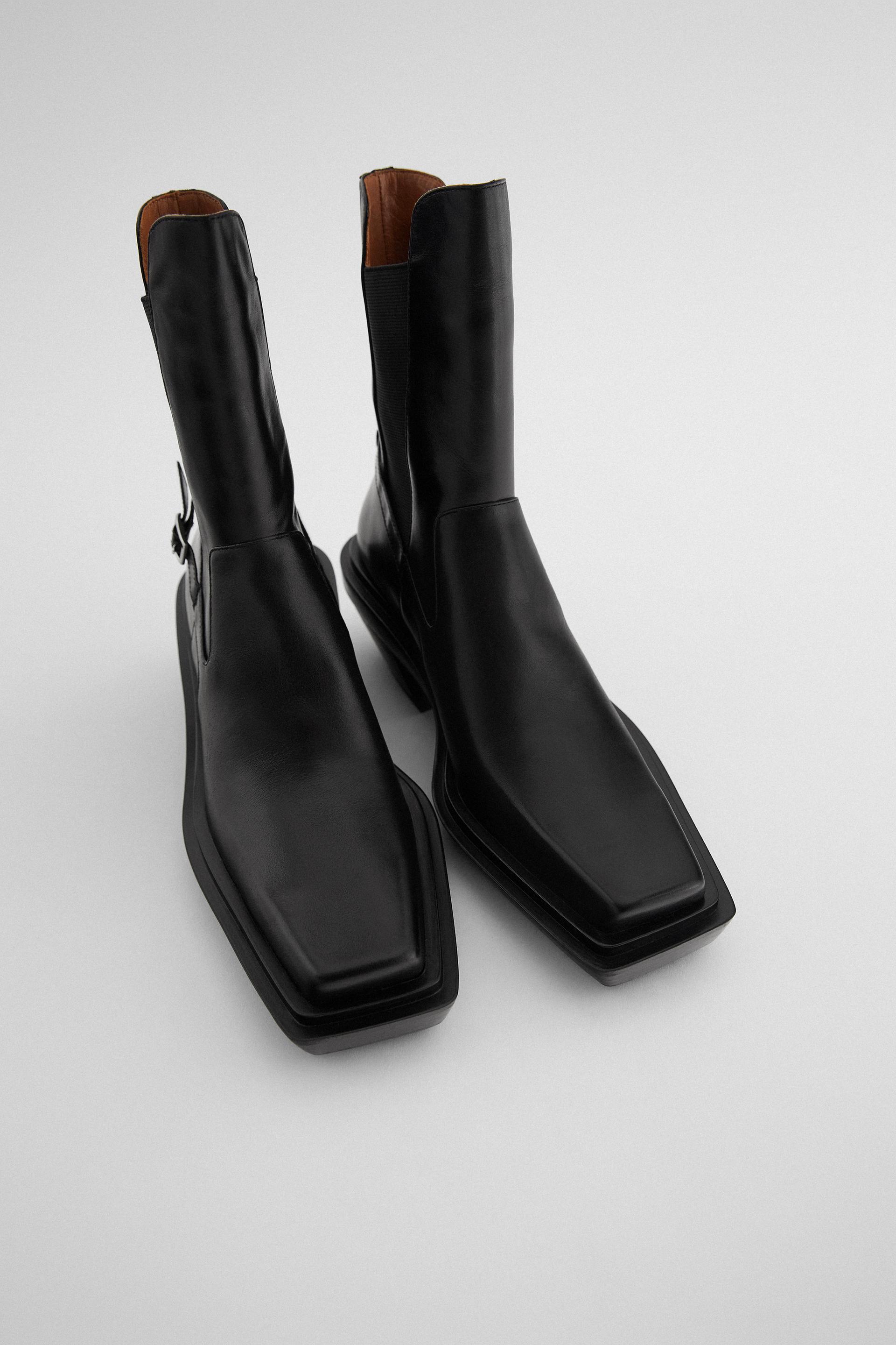 kare burun yuksek topuklu deri bilekte bot