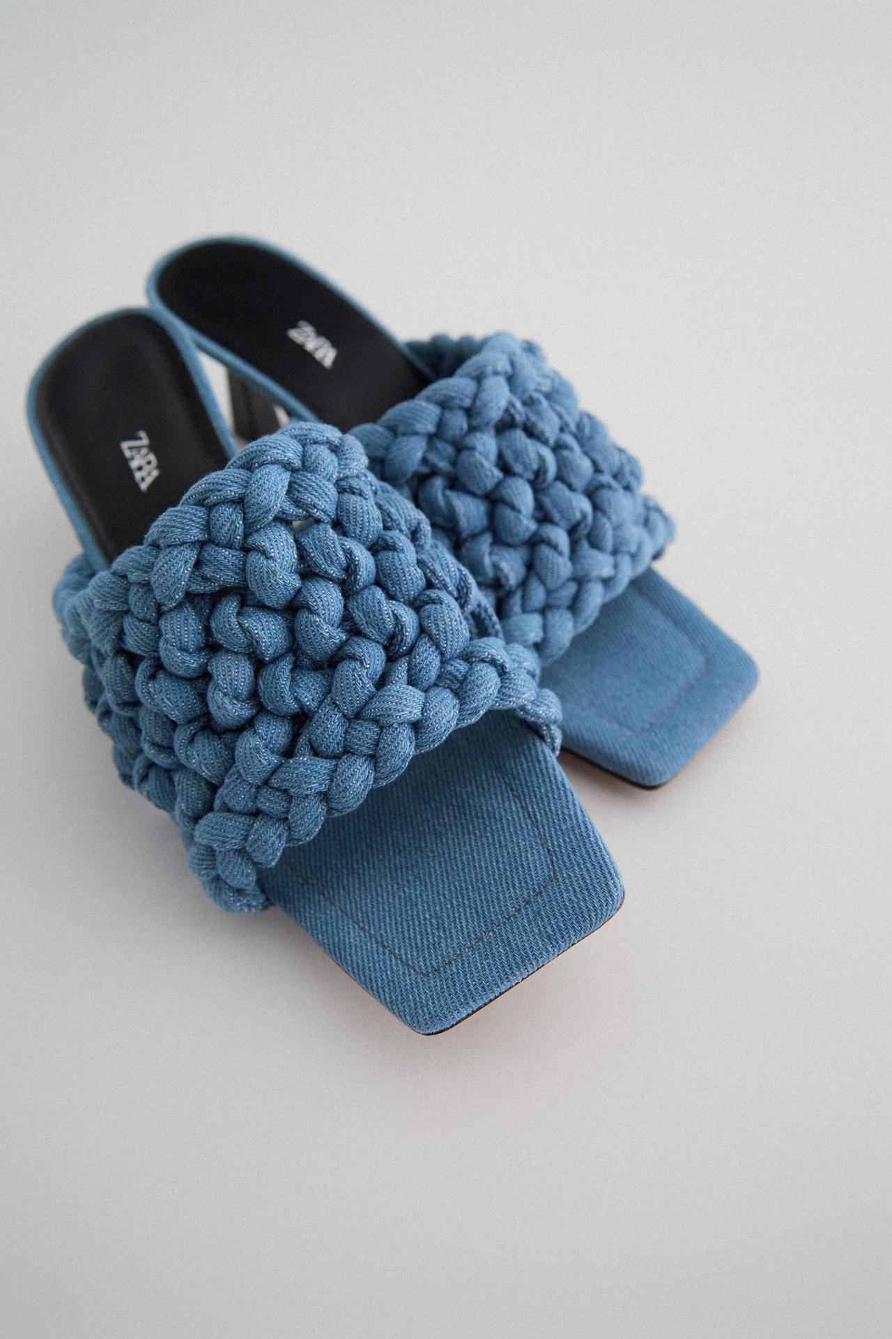 Image 3 of WOVEN HEELED DENIM SANDALS from Zara