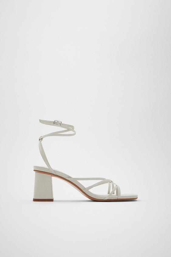 Sandale Din Piele Cu Toc Si Barete Subţiri Zara Romania