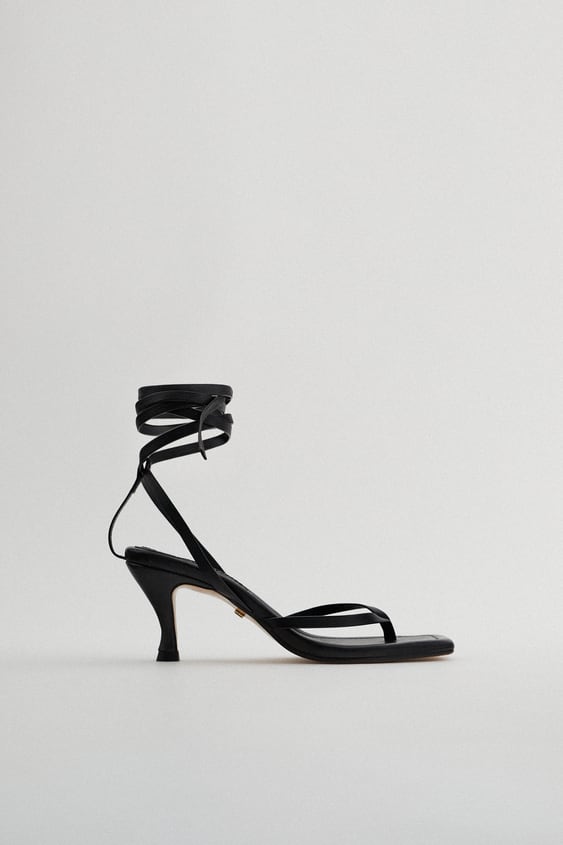 LEATHER HIGH-HEEL SANDALS WITH SQUARE TOES