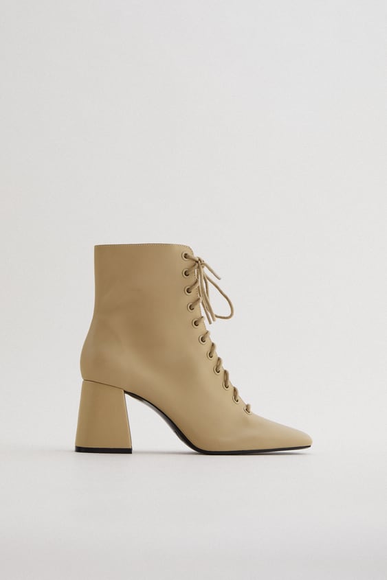 LACE-UP LEATHER HIGH HEEL ANKLE BOOTS TRF