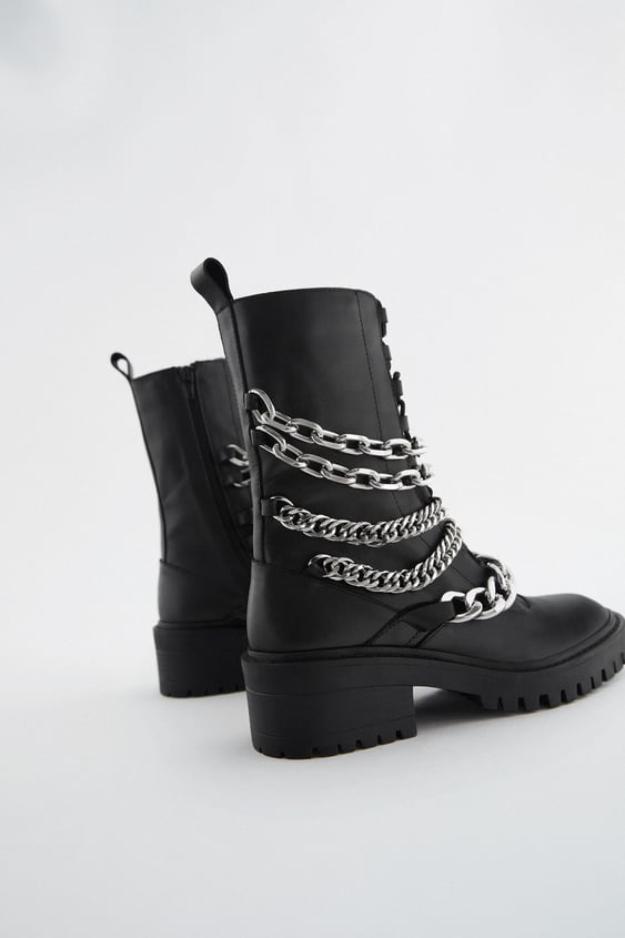 FLAT LEATHER ANKLE BOOTS WITH CHAINS | ZARA Hungary / Hungary