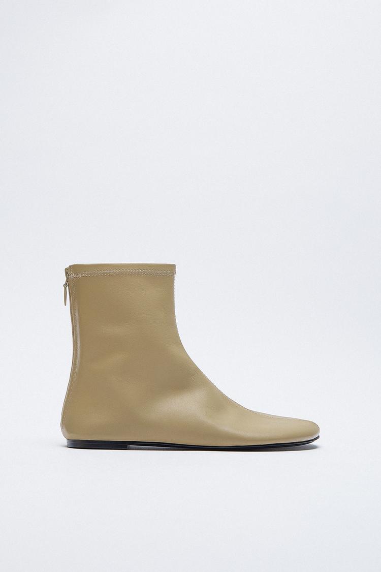 Leather Round Toe Flat Ankle Boots Zara United Kingdom