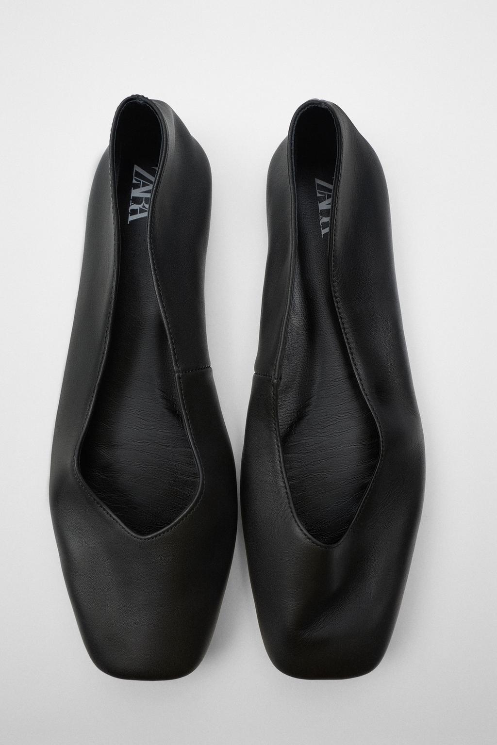 SQUARE TOE LEATHER BALLET FLATS TRF