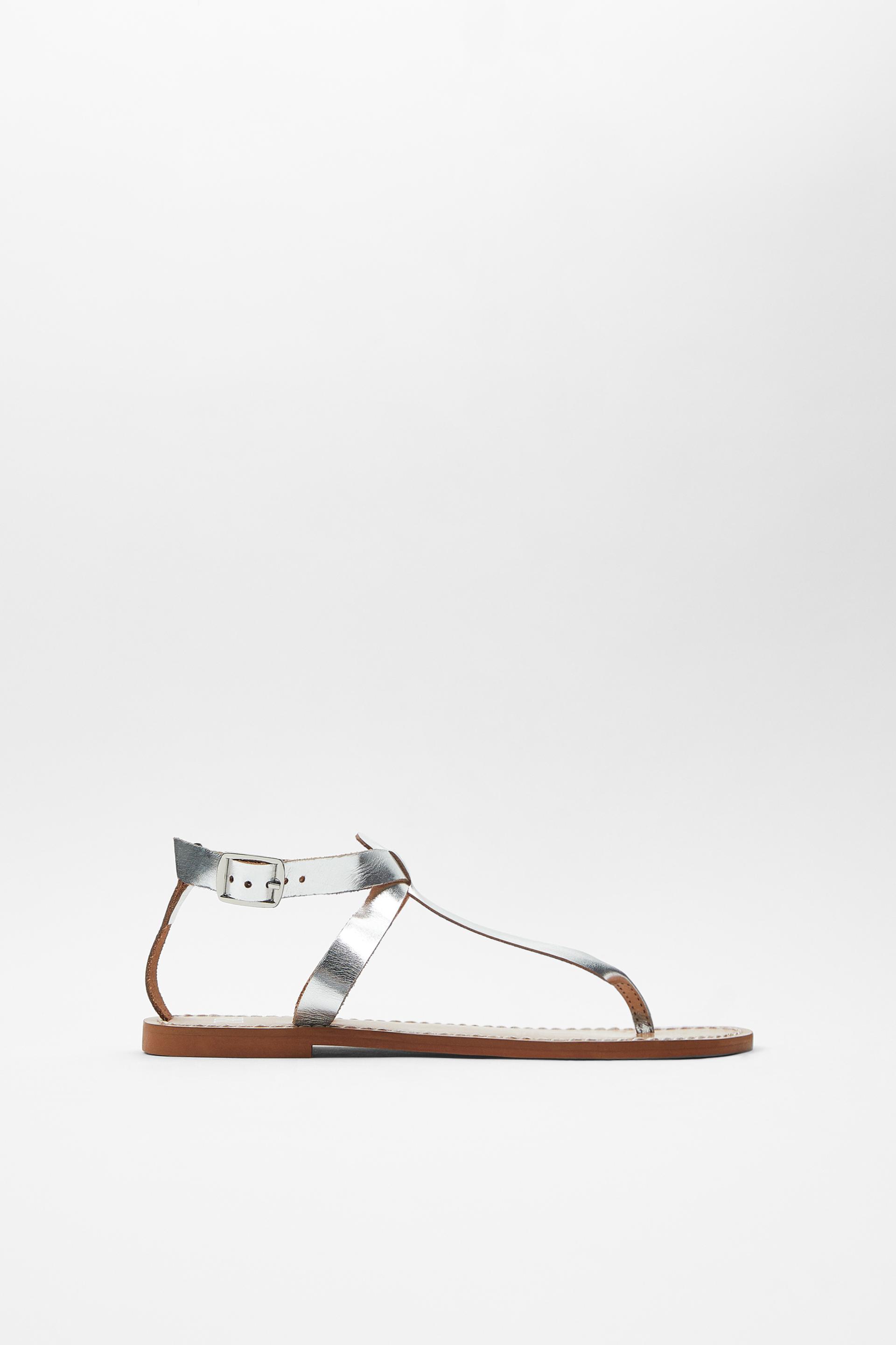 Deri Lamine Duz Sandalet Zara Turkiye Turkey