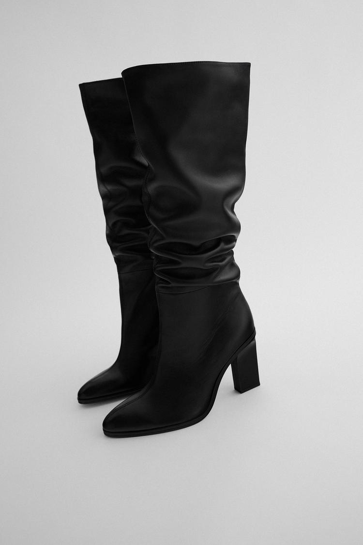 Slouchy High Heel Knee High Leather Boots Zara United Kingdom