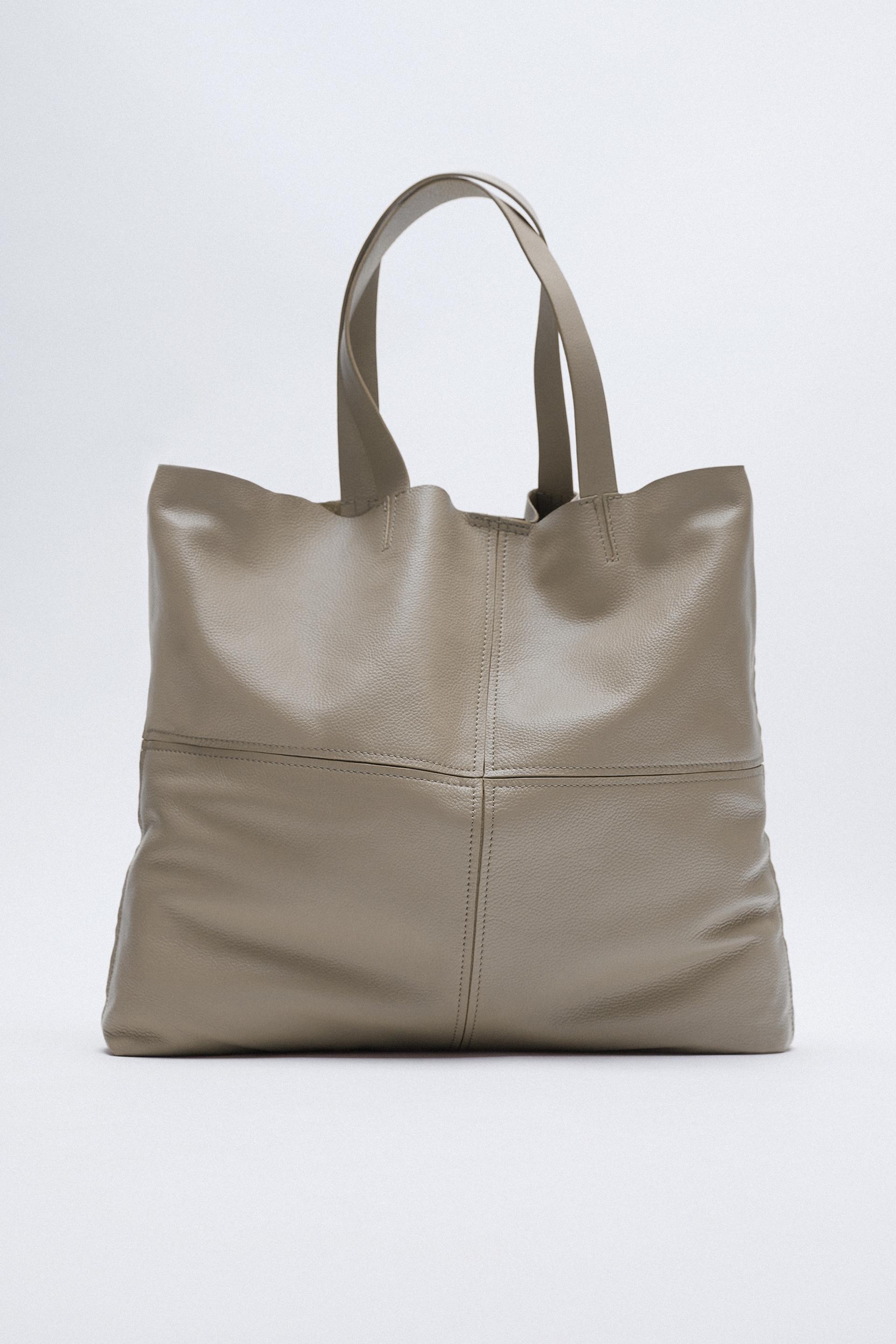 bolso shopper piel gris topo zara