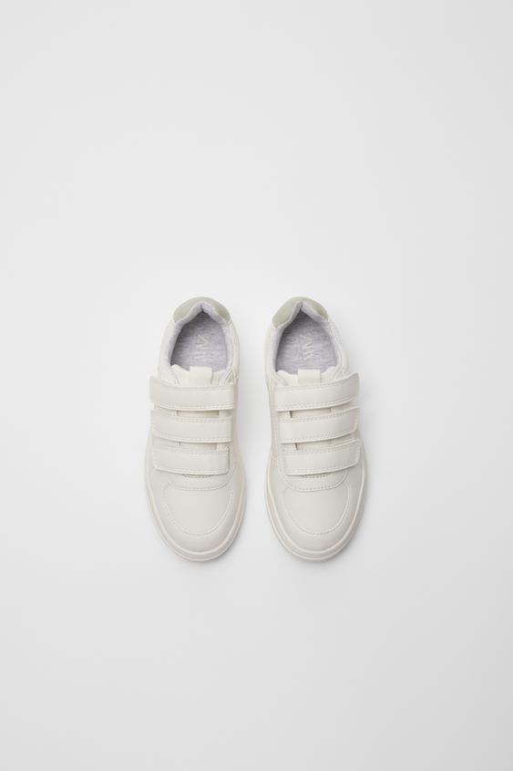 MONOCHROME PLIMSOLLS WITH HOOK AND LOOP STRAPS