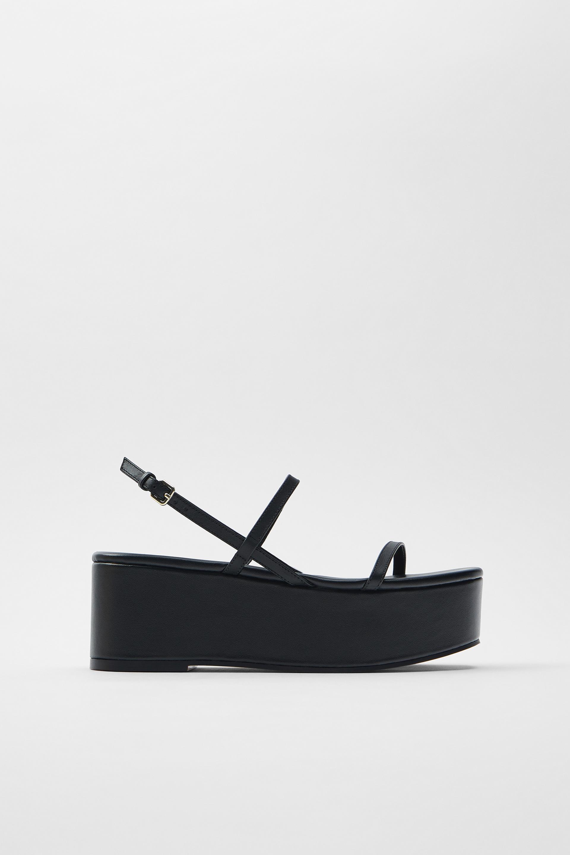 Leather platform wedges with thin straps