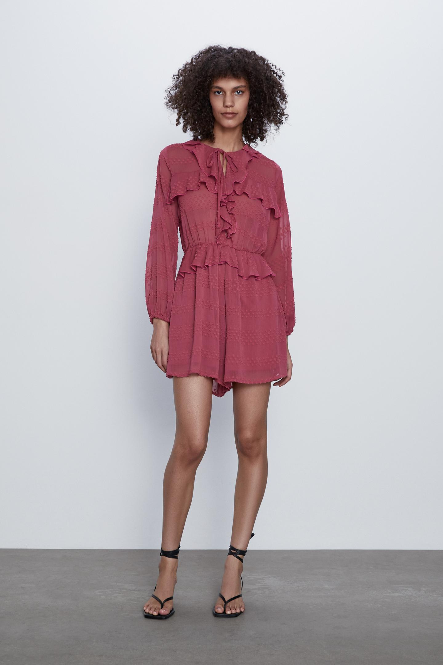 Image 1 of RUFFLED DOTTED MESH JUMPSUIT from Zara