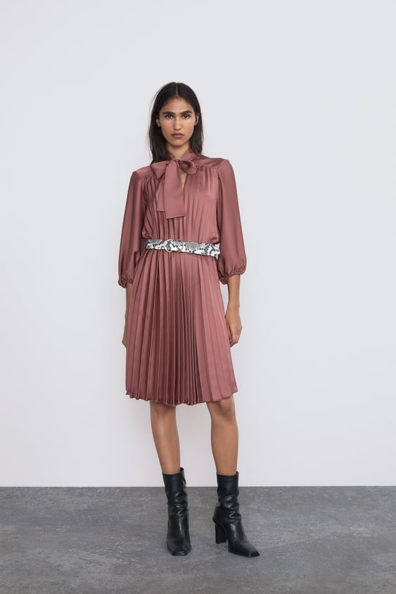 PLEATED DRESS WITH BELT