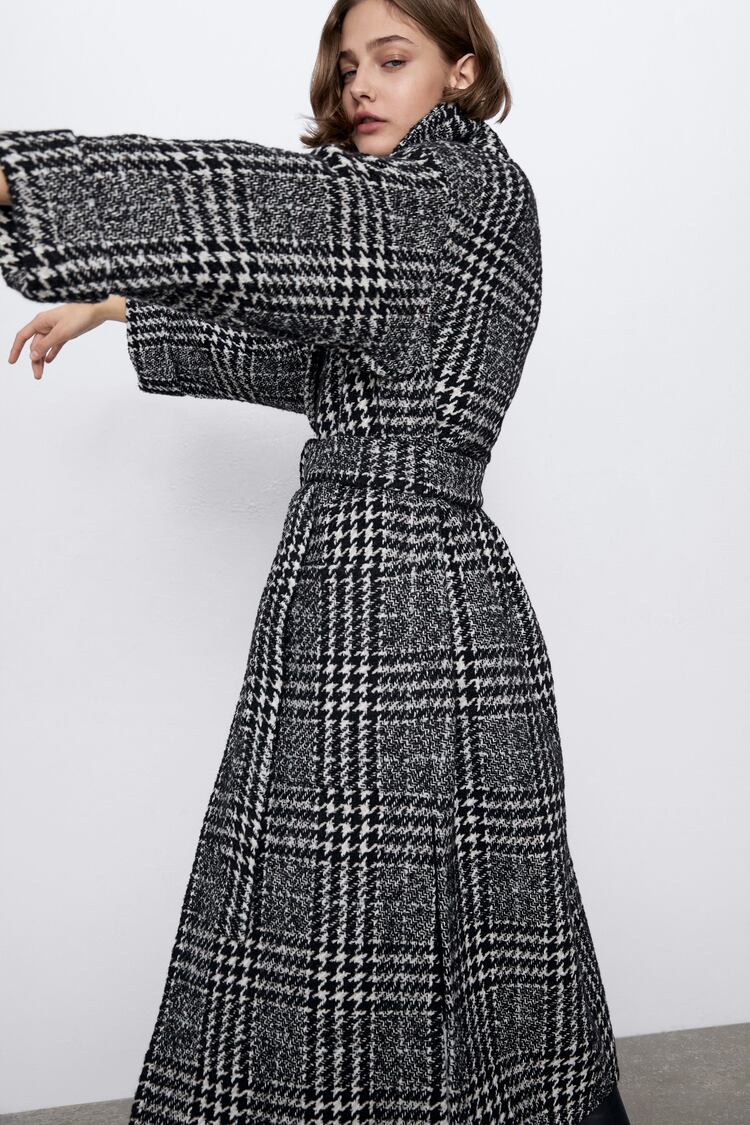 Image 3 of CHECK COAT WITH BELT from Zara