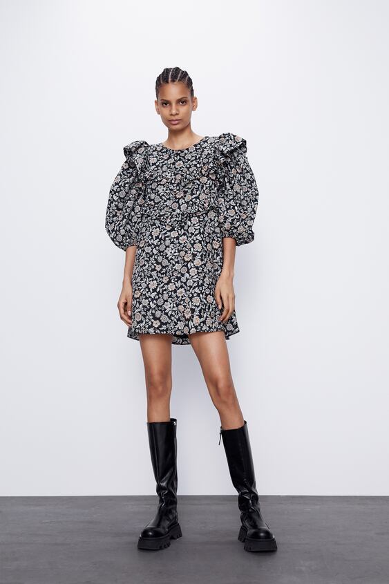 PRINTED DRESS WITH FRILLS TRF