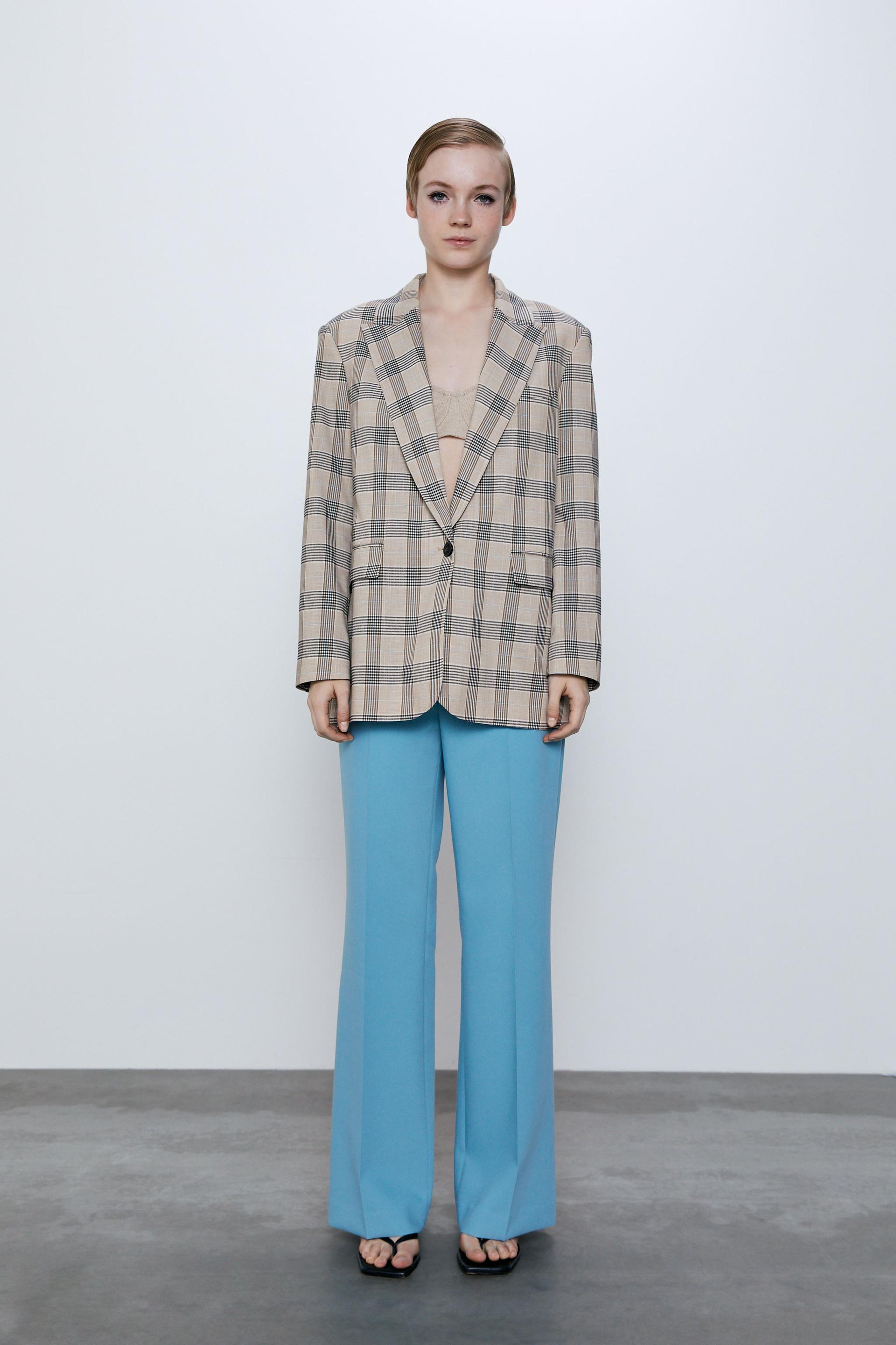 ZARA NEW WOMAN DOUBLE-BREASTED CHECK BLAZER JACKET BEIGE XS-XL 2549//745