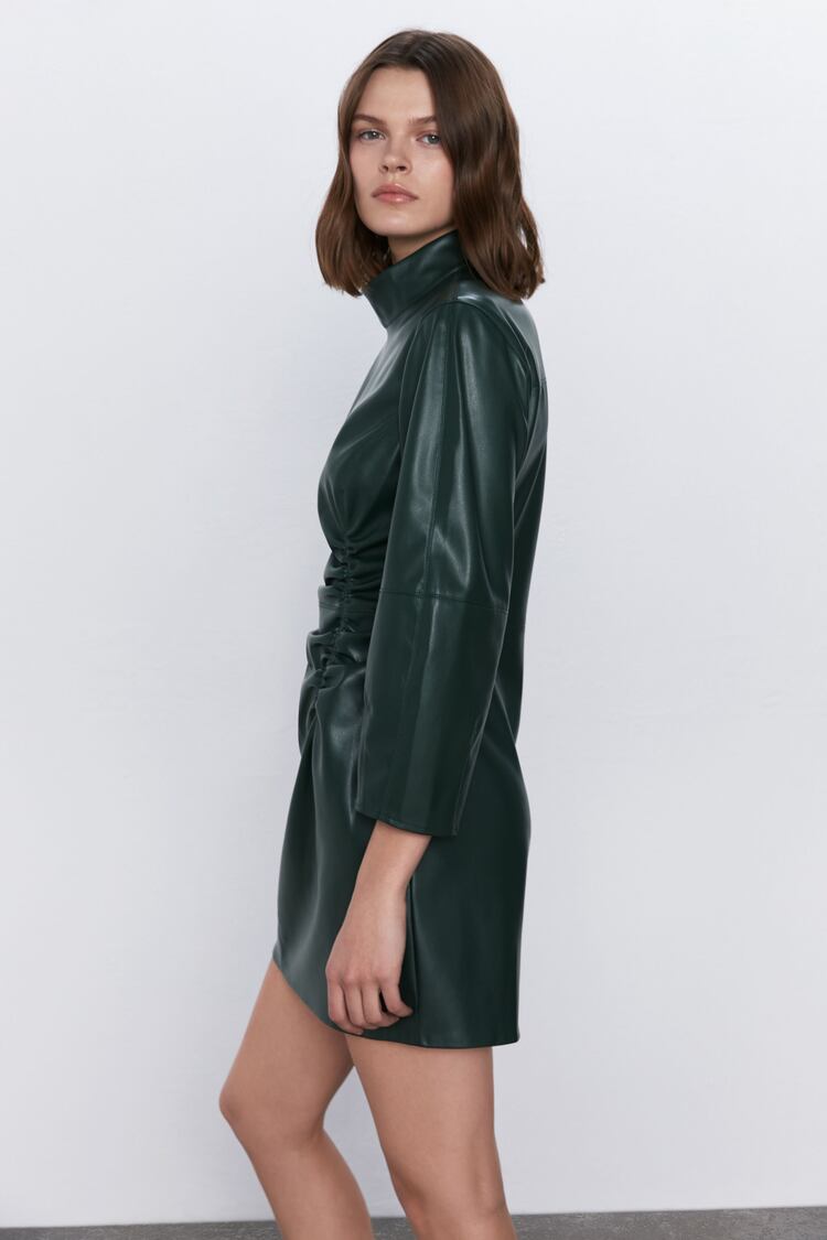 Image 2 of DRAPED FAUX LEATHER DRESS from Zara