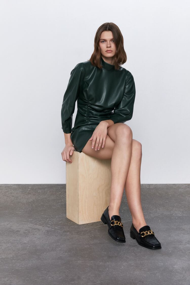 Image 6 of DRAPED FAUX LEATHER DRESS from Zara