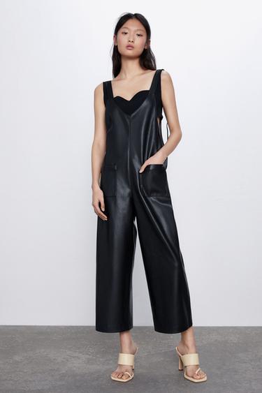 Faux leather jumpsuit zara Clearance