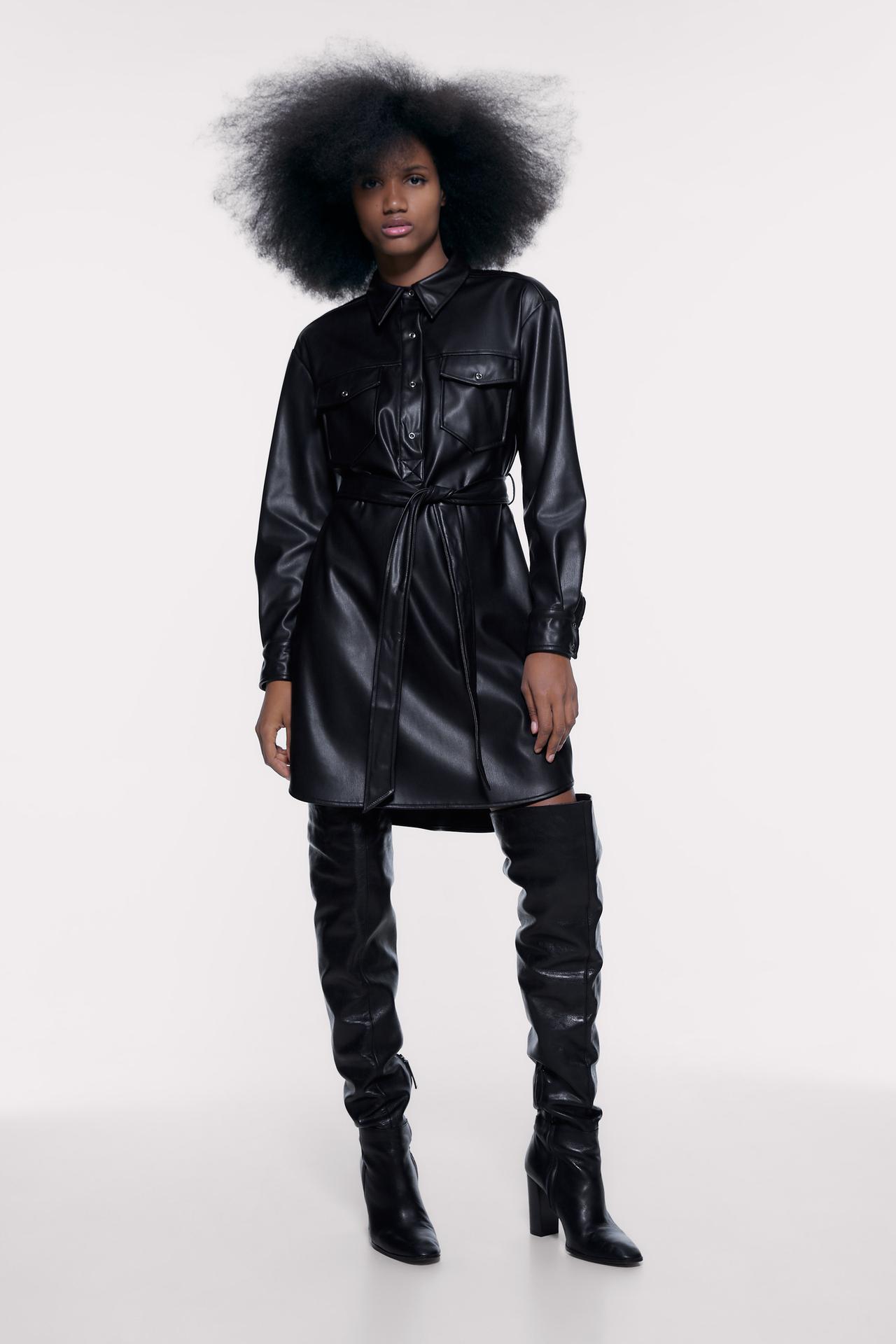 Image 1 of FAUX LEATHER SHIRT DRESS from Zara