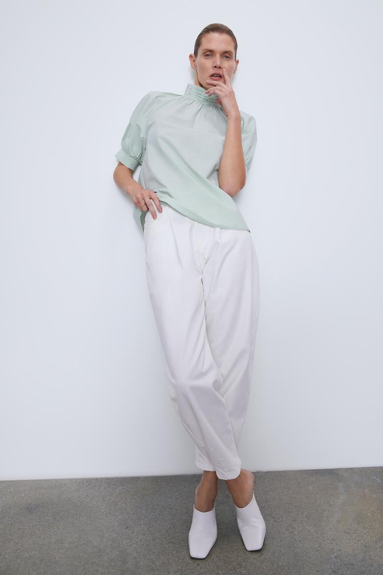 Pearl Poplin Blouse Zara United States