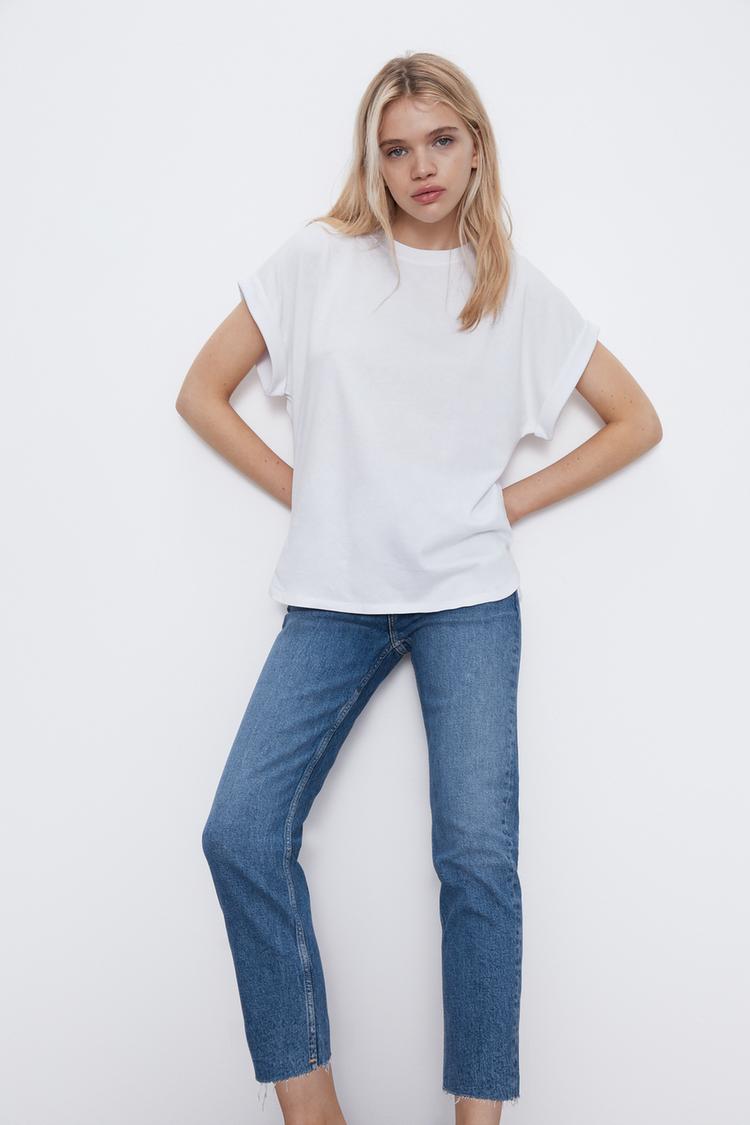 White Collection Cuffed Sleeve T Shirt Trf Zara United States