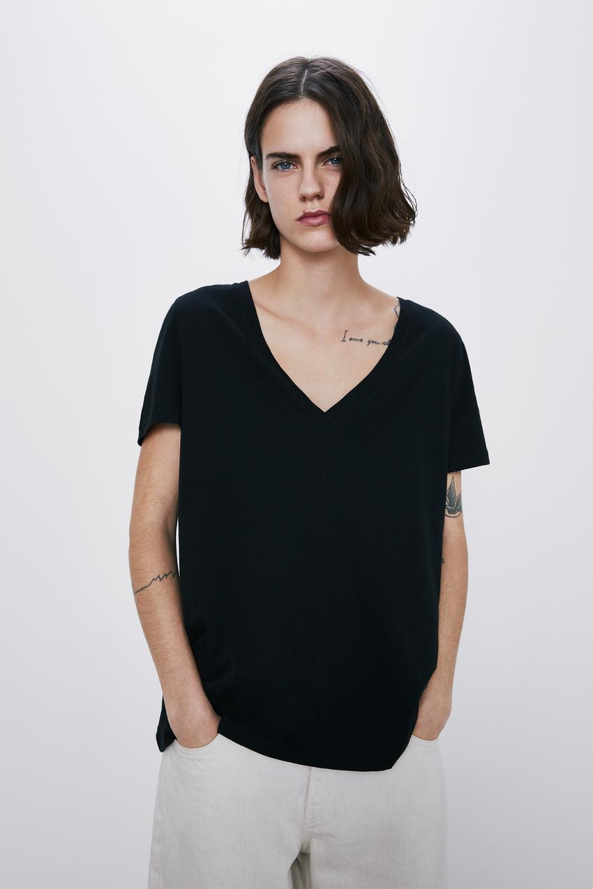 Zara women's black t shirt Clearance