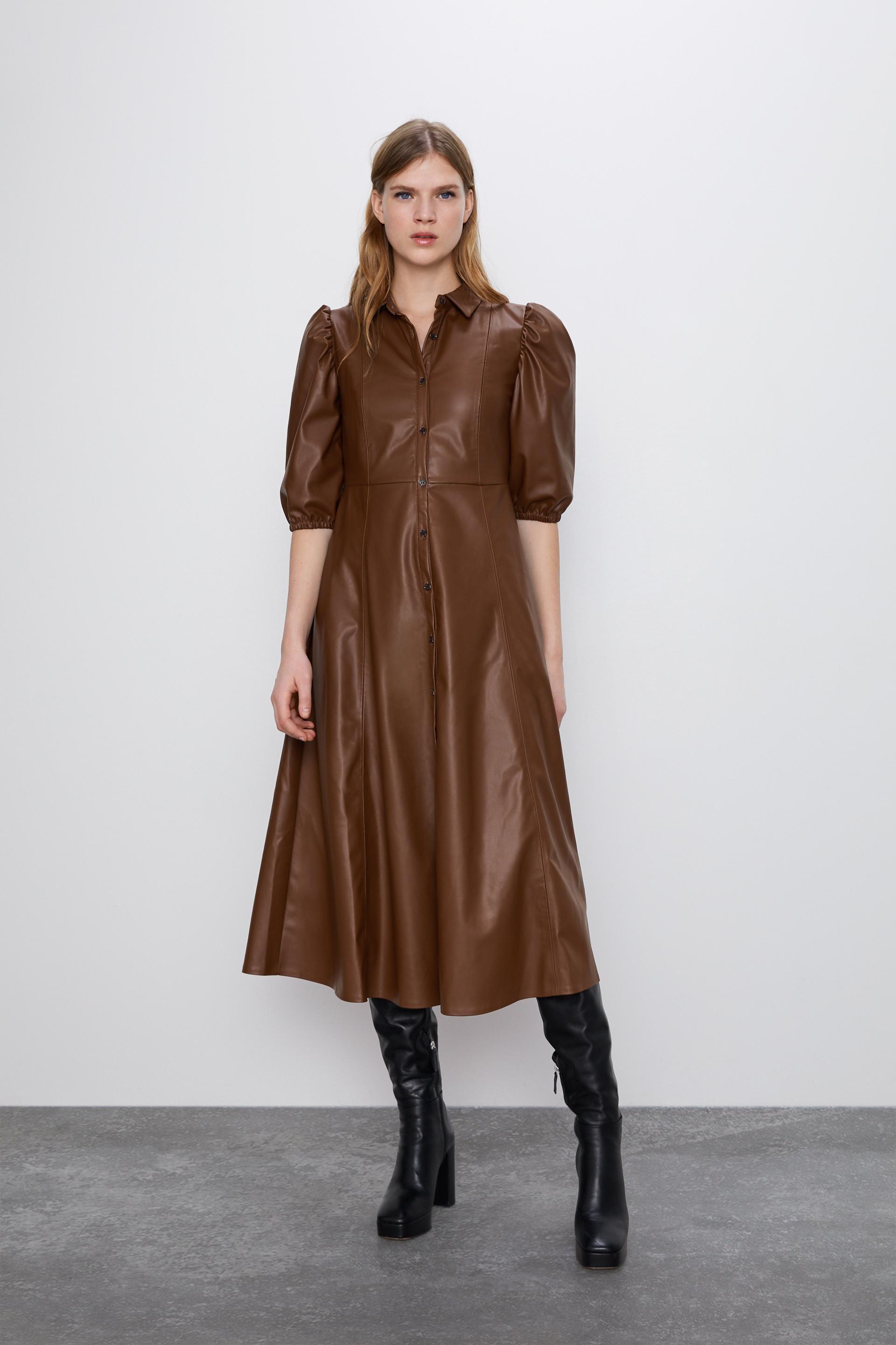 Suni Deri Gomlek Elbise Zara Turkiye Turkey